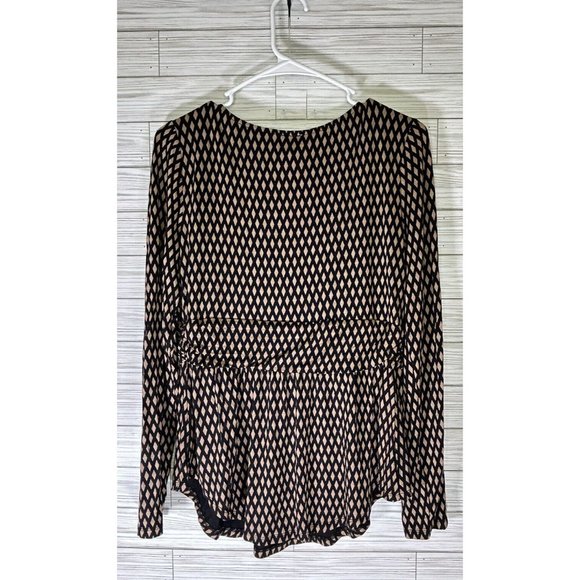Meadow Rue Womens Josalyn Tie Front Blouse Size Medium Black Tan Long Sleeve Top - Picture 2 of 8